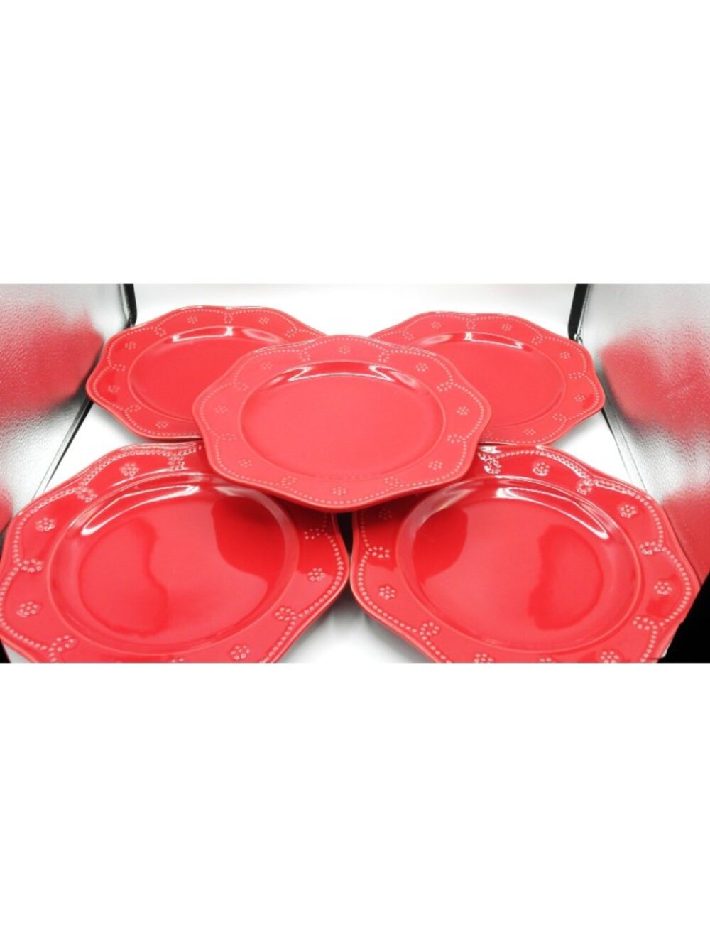 Food Network Fontinella Red Dinner Plate Set of 5 Pattern Code: FOWFONTR - Picture 2 of 10